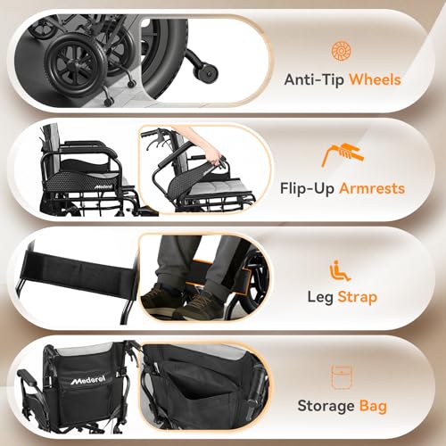 Image of Lightweight Transport Wheelchair for Adults, Supports 300 lbs, Foldable & Portable, for Seniors, Elderly and Disabled (Gray)