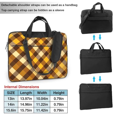 Bolso para portátil impermeable de 14 pulgadas con patrón a cuadros amarillo marrón miniatura 3