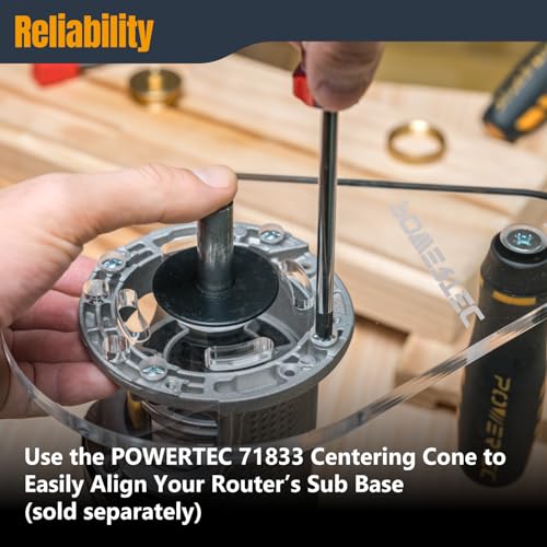 Image of POWERTEC Offset Router Base Plate 6 inch x 9 inch Clear Acrylic Sub Base with Single Grip Handle for DEWALT Compact Router DWP611 & DCW600B, Improves Balance & Control for Edge Routing & Trimming (72313)