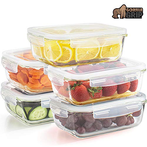 Gorilla Grip Original Premium Leakproof Glass Food Storage Canisters, 5 Pack of 28.5oz