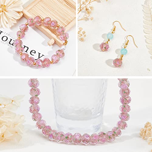 Image of PH PandaHall 45pcs 11~12mm Gold Sand Lampwork Beads Glass Handmade Round Loose Beads for Rosary Making Jewelry Craft Making with 2mm Hole - Gloden Pink