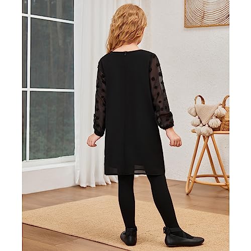 Jxstar Girls Mesh Contrast Long Sleeve Kids A Line Dress Solid Fall Winter Clothes4