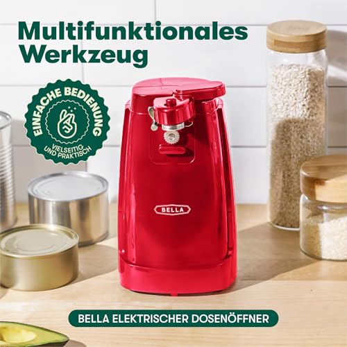 Miniatura 2 de bella Abrelatas Eléctrico y Afilador de Cuchillos, Abridor de Tarros y Botellas Multifuncional con Palanca de Corte Extraíble y Almacenamiento de Cables, Hoja de Acero Inoxidable, Rojo