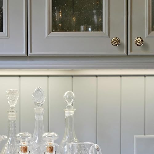 Miniatura 7 de Goo-Ki Paquete de 6 pomos vintage de latón antiguo con diseño floral adornado con acabado envejecido para cajones de cocina, puertas