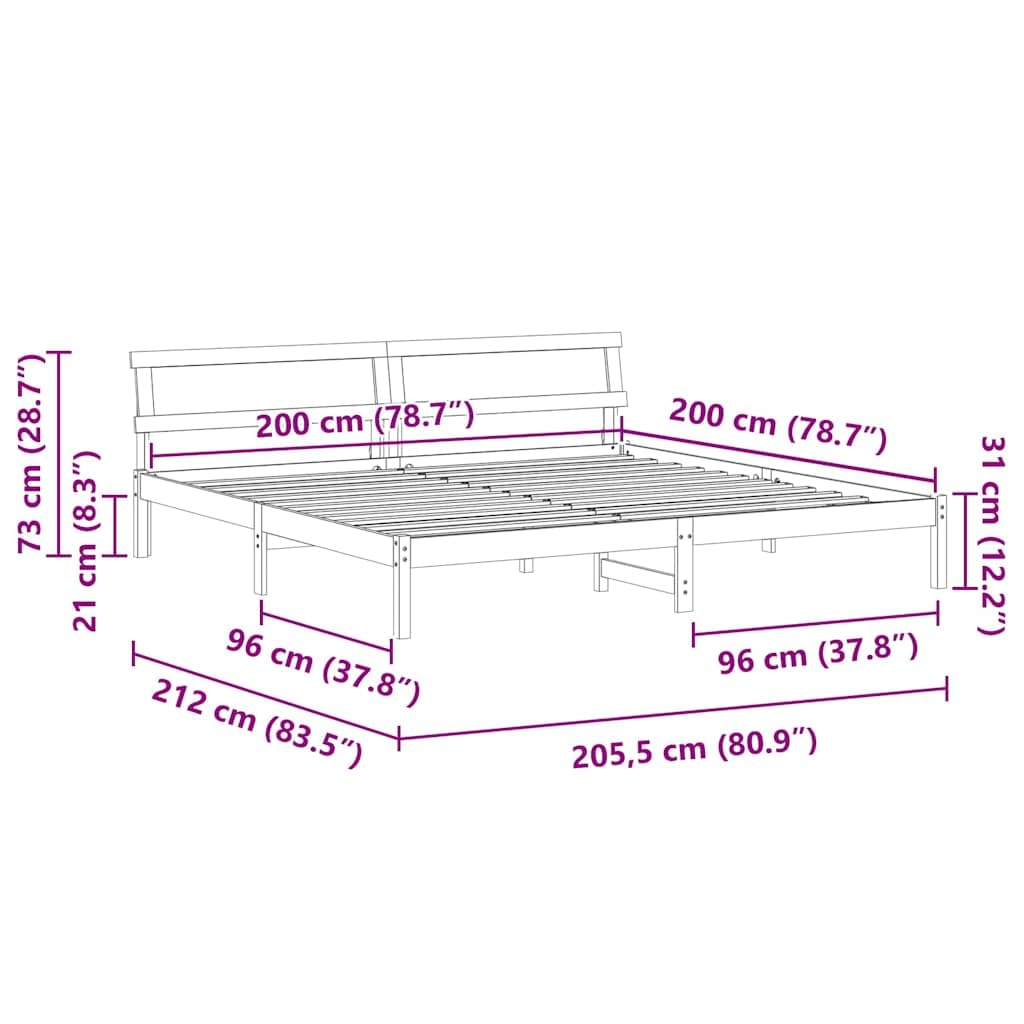 Bettgestell mit Kopfteil Weiß 200 x 200 cm Massives Kiefernholz modernes Design langlebig stabile Grundlage mit Lattenrost für bequemes Schlafen im Schlafzimmer