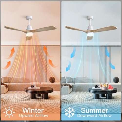 Image of Sofucor Ceiling Fans with Lights, 52 Inch Modern Flush Mount Ceiling Fan with Remote, Low Profile Ceiling Fan for Bedroom Indoor Outdoor, 6-Speed 3 Blades Reversible DC Motor Dimmable Timer