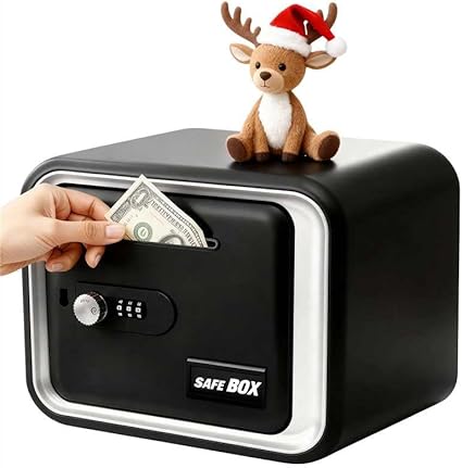 Lefree Piggy Banks for Kids, Money Safe Box Toys for Boys, Adults Mini Safe Box with Secure Password, Coin Bank for Children Best Birthday Gifts Cash Coin Can for Kid 8-12 Year Old - Black