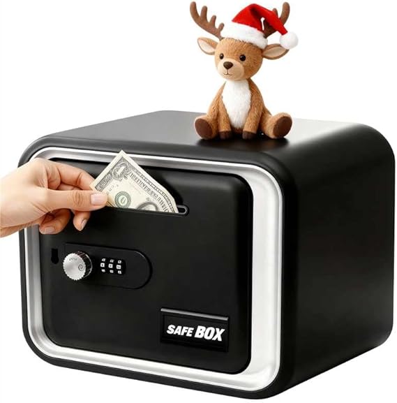Lefree Piggy Banks for Kids, Money Safe Box Toys for Boys, Adults Mini Safe Box with Secure Password, Coin Bank for Children Best Birthday Gifts Cash Coin Can for Kid 8-12 Year Old - Black