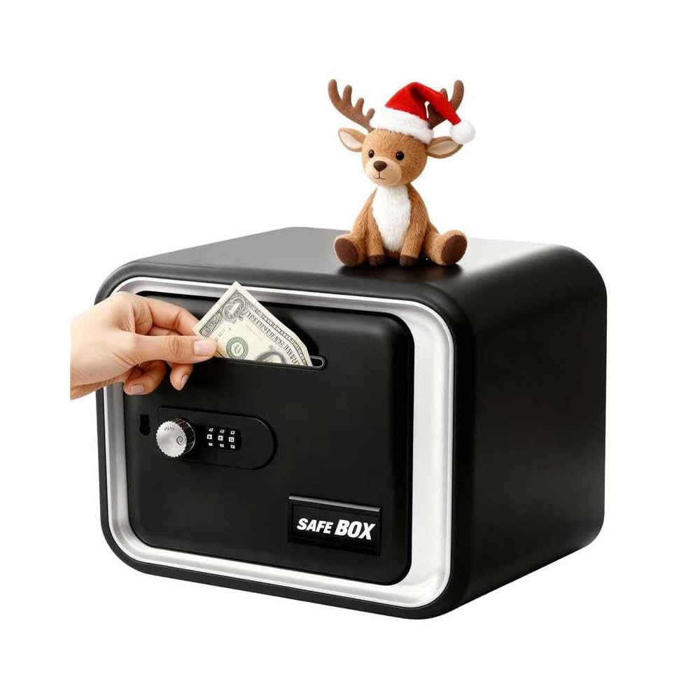 Lefree Piggy Banks for Kids, Money Safe Box Toys for Boys, Adults Mini Safe Box with Secure Password, Coin Bank for Children Best Birthday Gifts Cash Coin Can for Kid 8-12 Year Old - Black