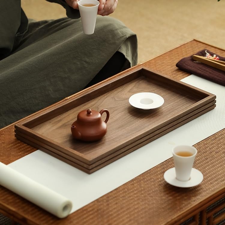 Bandejas Servir Comida Bandeja de Madera Maciza, Bandeja té Estilo japonés, Dulces Nogal Negro for el hogar, Juego for Restaurante Hotel, Larga Postre Mesa Cama