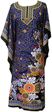 Robe Tunique Caftan Grande Taille Taille Libre – Style Bohème Floral, Manches Kimono, 52 Pouces