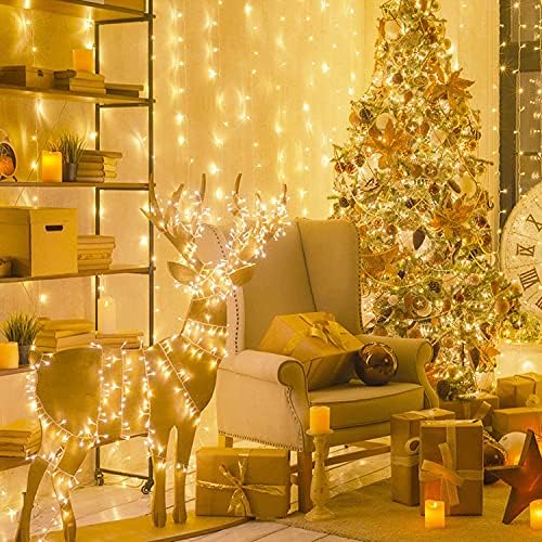 yowin Christmas Lights 30m 200 LED Outdoor Fairy Lights Mains Powered, 8 Modes Plug in Christmas Tree Lights Waterproof String Lights for Xmas Tree Party Bedroom Garden Decorations (Warm White)