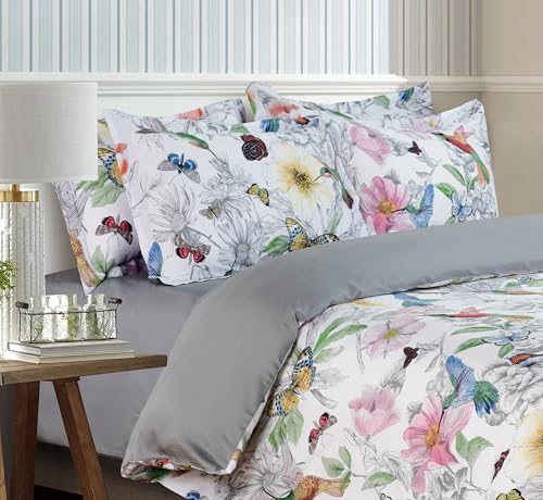 Majestic Giftware Madison Linen 8 Pcs Full Size Duvet Bedding Set (BL504-F) | Birdsong Paradise 300 TC Cotton Sateen Durable & Washable | 2 Fitted Sheets, 2 Duvets, 4 Pillowcases - Ritz Collection