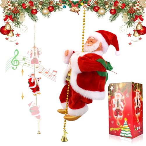 Climbing Santa On Chain, Electric Climbing Santa Claus, Climbing Santa with Music, Climbing Santa Up and Down, Santa Climbing Ladder, Electric Climbing Santa Claus Musical Toys (1X Climbing Santa)