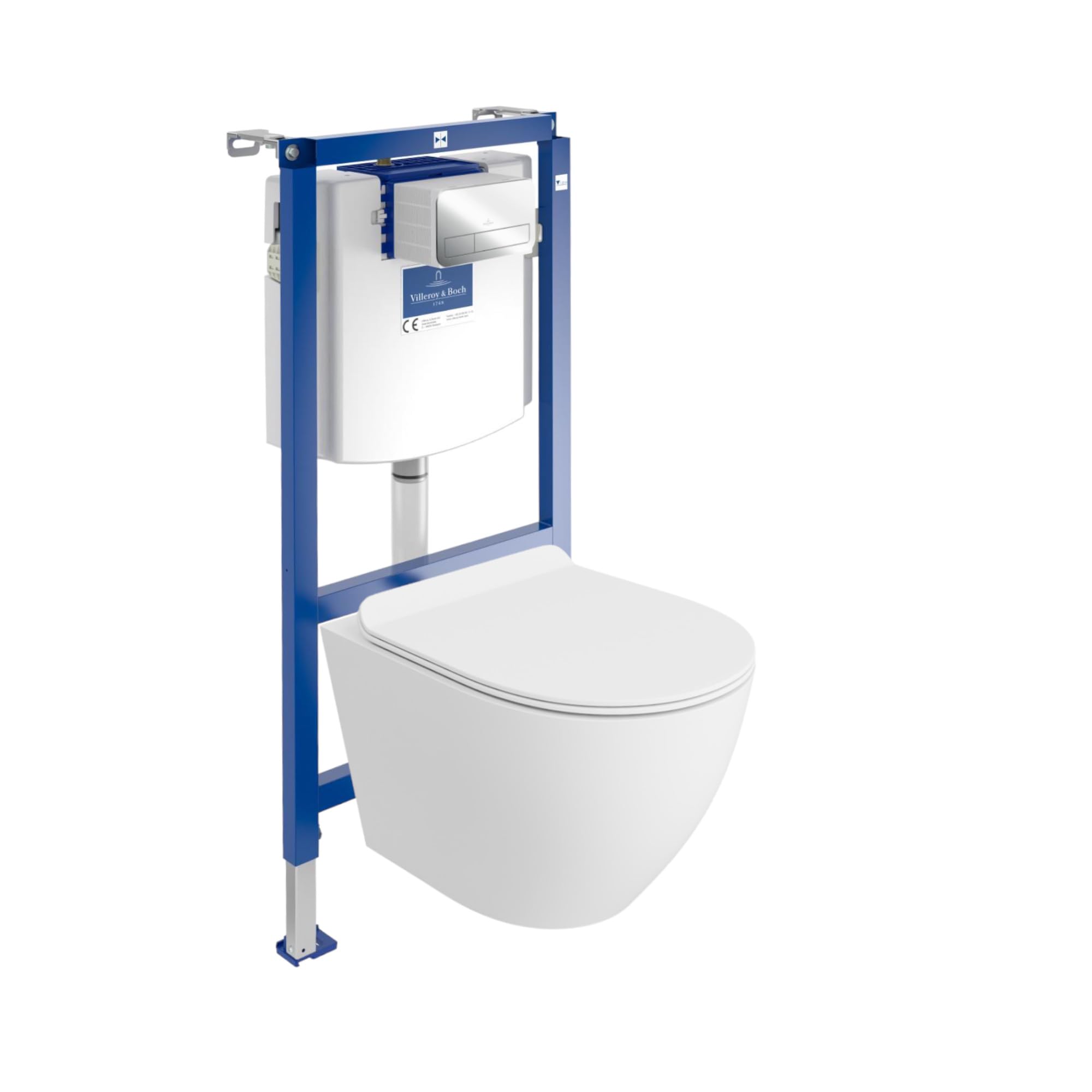 ViConnect H112 - Inodoro empotrado con placa de control + pared colgante profundo para inodoro Sofi Slim blanco mate sin bordes, juego completo, cisterna empotrada, inodoro completo