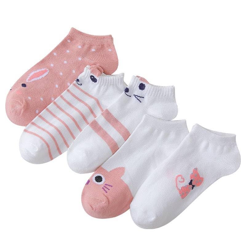 Clearcarte5 Pairs Cute Cat Printed Socks,Soft & Lightweight Low Ankle Socks,Women Socks