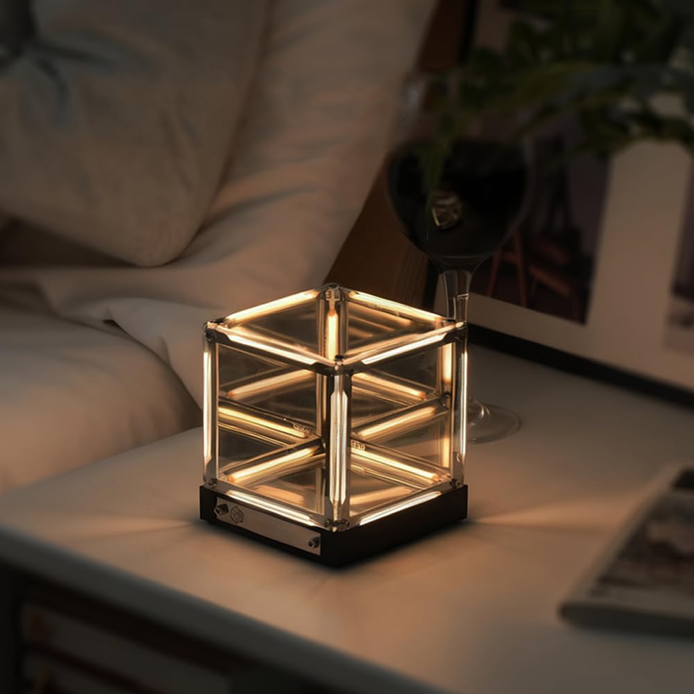 Specchio luce notturna – 4D acrilico cubo lampada da comodino LED effetto Abyss touch dimmerabile luce d'atmosfera ricaricabile USB-C gamer decorazione scrivania futuristica per (Dorato)