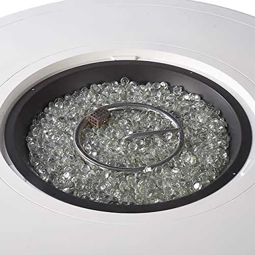 Image of Oakland Living Round 44 in. x 44 in. Aluminum Propane Fire Pit Table with Glass Beads, Two Covers, Lid, 57,000 BTUs in White Finish