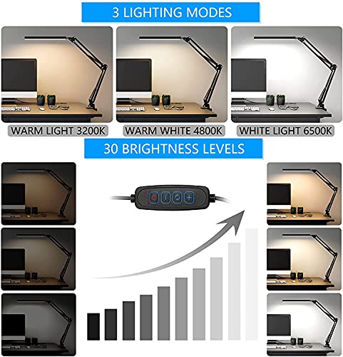 GUUKIN LED Schreibtischlampe mit Klemmbar, Dimmbar USB Architektenlampe Tischlampe mit Schwenkarm, 3 Farbtemperaturen 10… – Bild 3