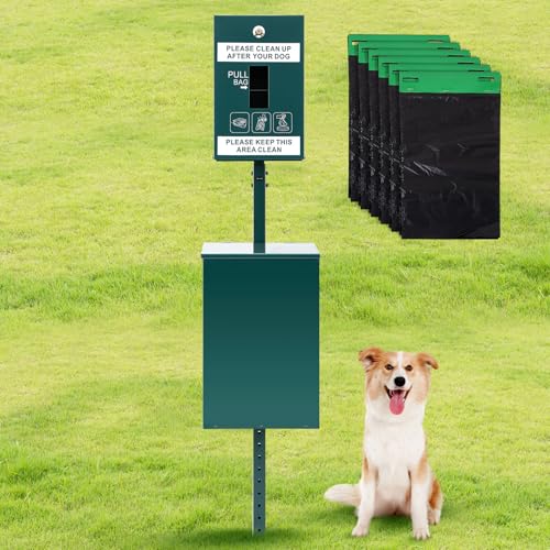 Blulu Dog Waste Station Outdoor Dog Waste Trash Can with Poop Bag Dispenser and 600 Can Liners...