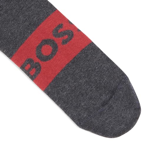 BOSS 2-Pack Solid Logo Cotton Ankle Socks, shadow grey, 7-134
