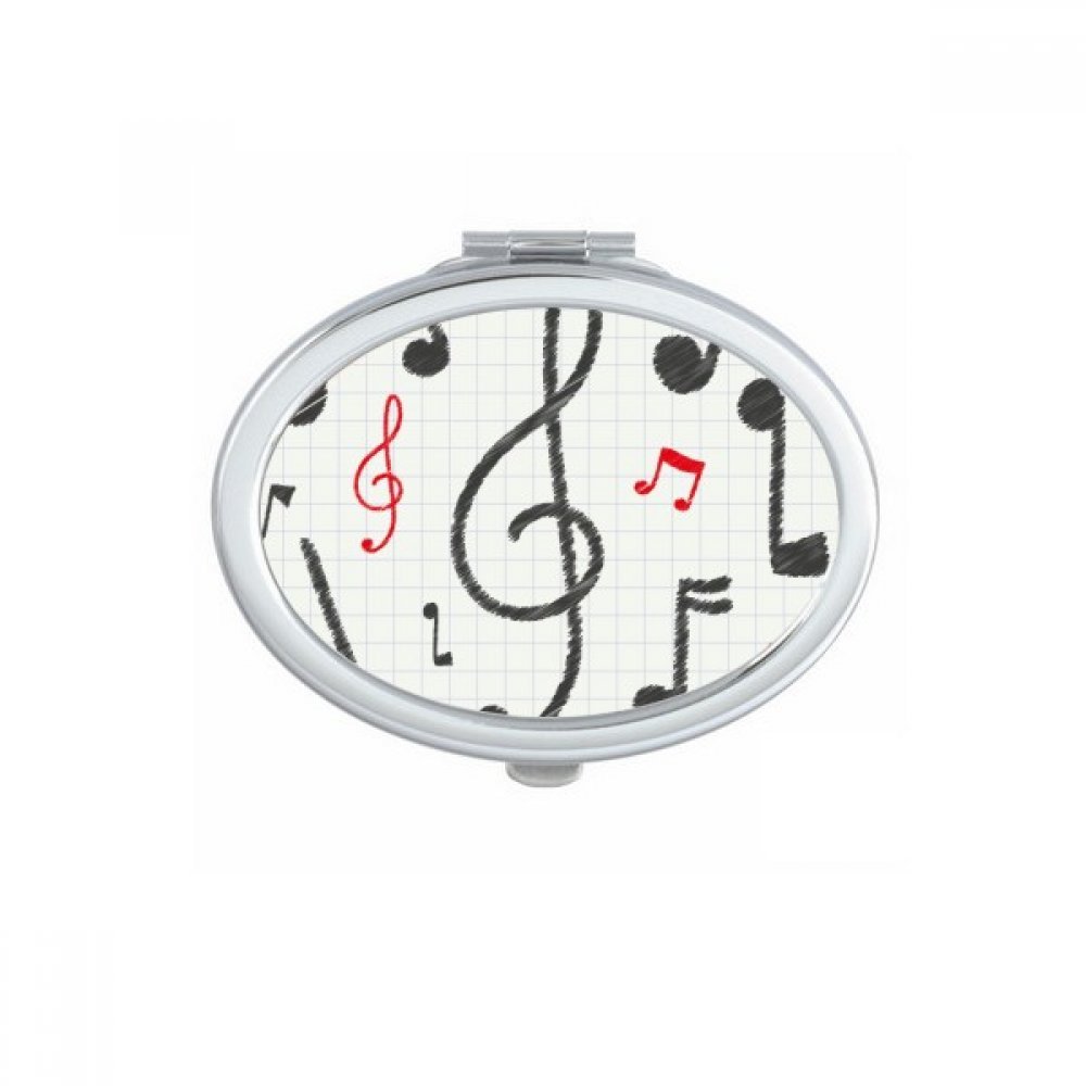 Miroir de poche ovale orange au motif de notation musicale