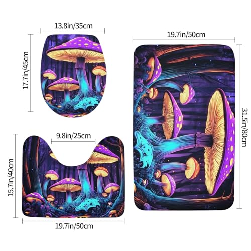 Alfombras de baño neón de setas con funda para váter 3