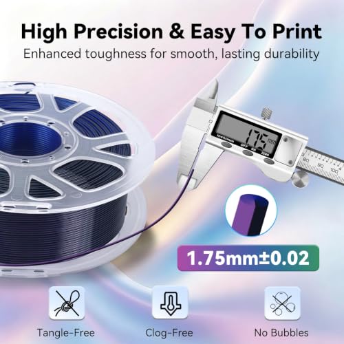 Image of Kingroon PLA Filament, Multicolor Silk PLA Filament, Tri Color 3D Printer Filament, 1.75 mm, Dimensional Accuracy + /- 0.03 mm, 1kg Spool(2.2lbs), Black Blue Purple