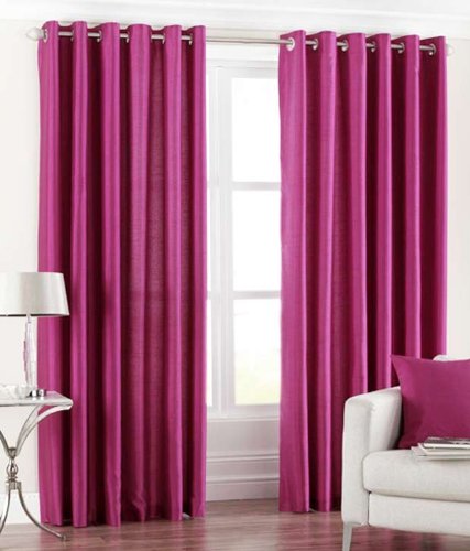 Exporthub 2 Piece Eyelet Polyester Window Curtain Set - 5ft, Dark Pink