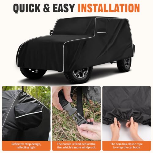 Image of 600D Waterproof car Cover Compatible with 2007-2025 Jeep Wrangler JK JL 4-Door, Outdoor Waterproof All-Weather car Cover, Sun Protection, Frost Protection, Snow Protection, with Door Zipper