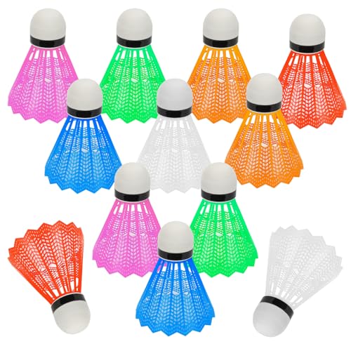 Hysagtek - 12 volantes de pluma de bádminton para jugar o entrenar tanto fuera como dentro. Colores al azar.