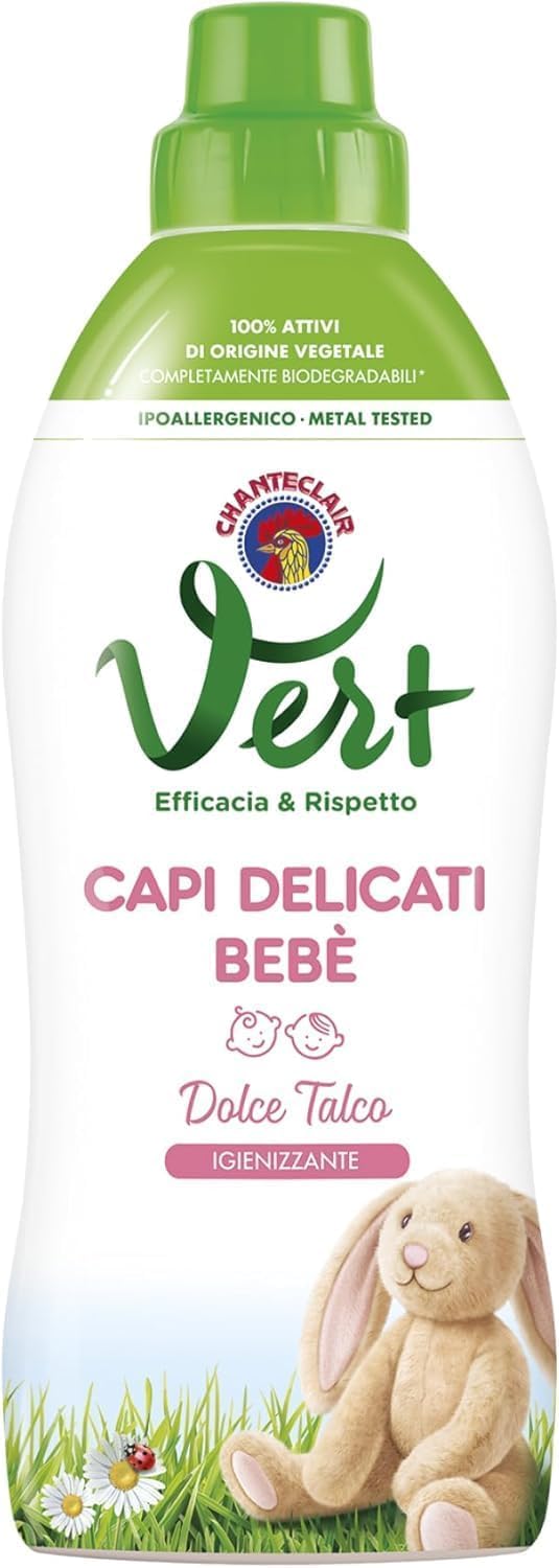 CHANTECLAIR VERT Detersivo per bambini, pacchetto di test per mandorle/talco, detersivo liquido Capi Delicati Bebè – Detersivo igienico per capi delicati – 8 x 750 ml