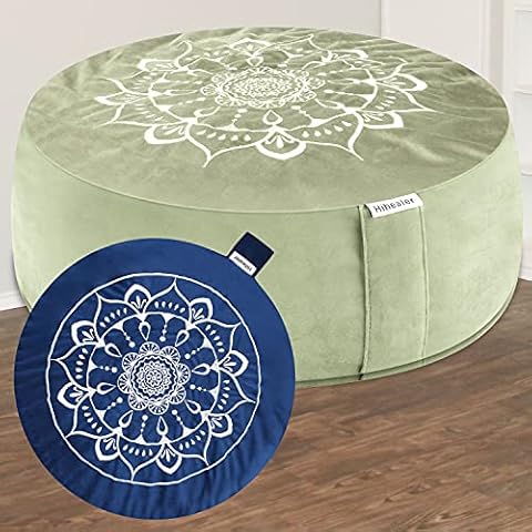 Hihealer Meditation Cushion with Extra Free Cover 16"x16"x5" Meditation Pillow Filled with Buckwheat for Sitting on Floor, Zafu Yoga Floor Pillow Cushion (Serenity Navy & Green) Cover