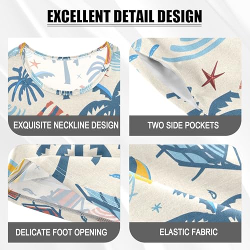 ALAZA Beach Palm Tree Fish Pajamas Short Sleeve 2 Piece Sleepwear Top and Bottom Pajama Set Unisex4