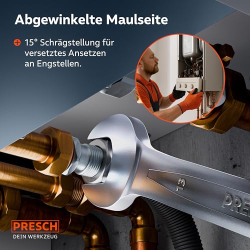 PRESCH Ratschenschlüssel Set 20tlg. umschaltbar (6-32mm) inkl. Tasche - Minimaler Rückholwinkel (bis zu 2,7°, 135 Zähne) - Robuste, präzisionsgefertigte Ringratsche