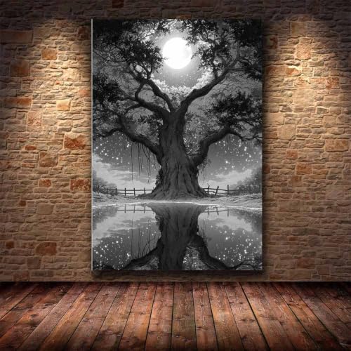 Affiche lune noir et blanc decoration murale salon chambre 60x80 - 4
