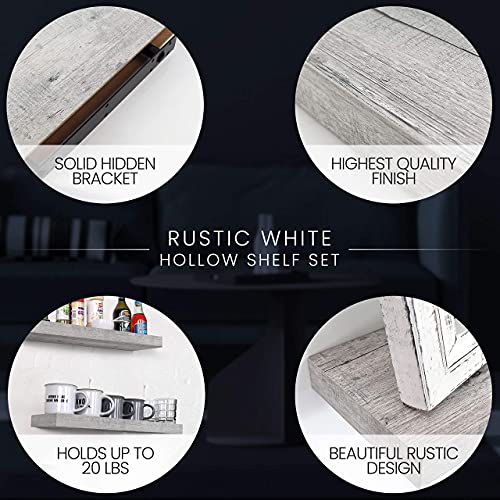 Under.stated Floating Wall Shelves, 24” Hanging Shelf Set For Living Room, Office, Kitchen, Bathroom &, Perfect Home Room Wall Decor, Rustic Pattern Designed – (Rustic Whitewash Grey 24") #TOP5