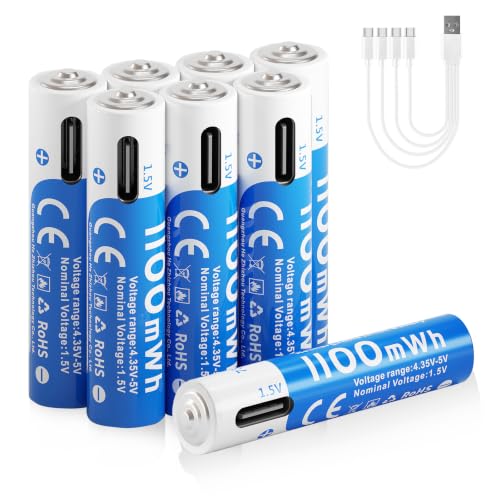 insziii Rechargeable AAA Lithium Batteries 8 Pack USB C 1.5V 1100mWh High Capacity Triple A Li-ion Battery AAA Size Long Lasting 1200 Cycles for Remote Keyboard Mouse Clocks