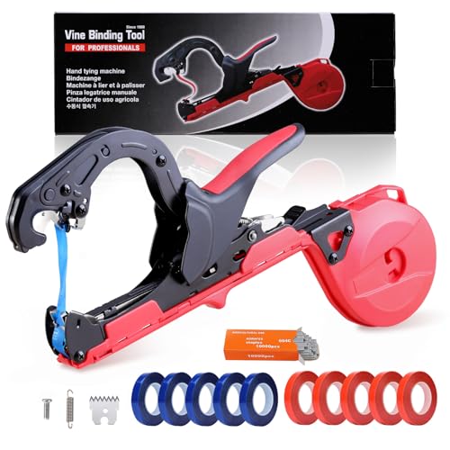 Plant Tapener Tying Tool for Plant Support, Trellis for Grapes, Tomatoes, Vines & Flowers | Kit Includes 10 Tapes & 1 Box of 10,000 Staples