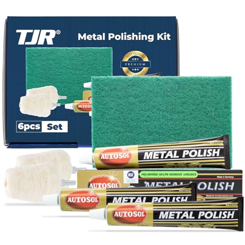 TJR Polierset 3-teiliges Polierpaste-Set mit Schleifvlies 2 Polierscheiben Metallpolitur kompatibel mit Edelstahl Messing Aluminium-Polierset entfernt kleine Kratzer