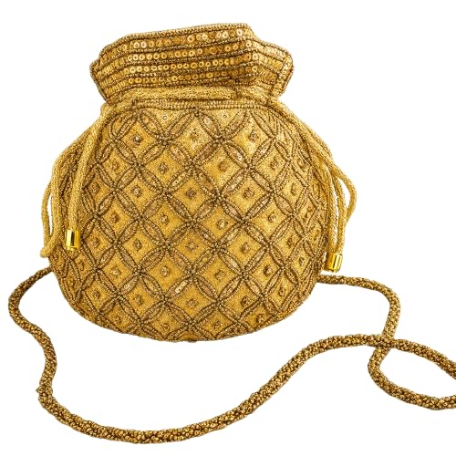 Image of Srajanna Women's Embellished Ethnic Pearl Potli Bag Traditional Handcrafted Evening Clutch for Weddings & Festive Occasions