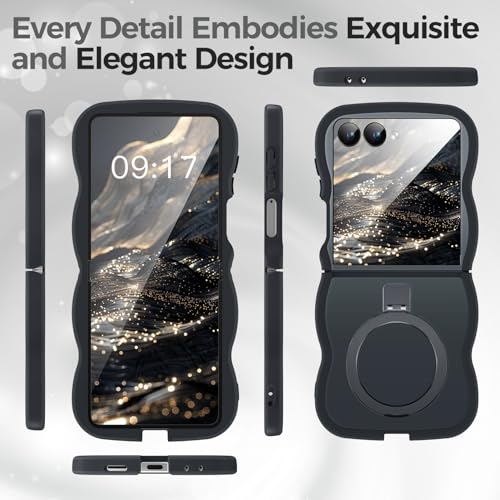 Image of Cute Wavy Magnetic Stand Case for Galaxy Z Flip 7 Fit for MagSafe, Black