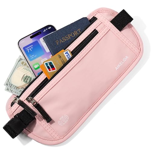 Image of Money Belt - Slim Passport Holder RFID Blocking Travel Wallet Undercover Fanny Packs for Men Women - Pink