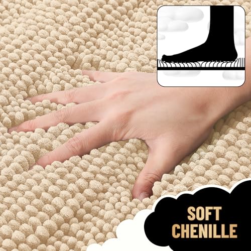 Image of OLANLY Thick Large Bathroom Rugs 47x32, Extra Soft Absorbent Chenille Striped Bath Rugs, Rubber Backing, Machine Wash Dry, Bath Mats for Bathroom Floor, Tub and Shower, Home Decor Accessories, Beige