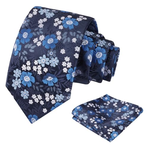 Image of Alizeal Mens 3.15'' Natural Flower Pattern Tie with Floral Pocket Square Set