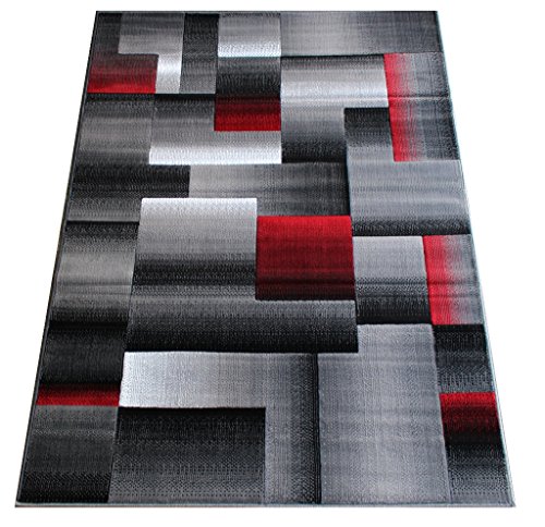 Tapete moderno contemporáneo rojo gris negro 5 x 7 pies miniatura 6
