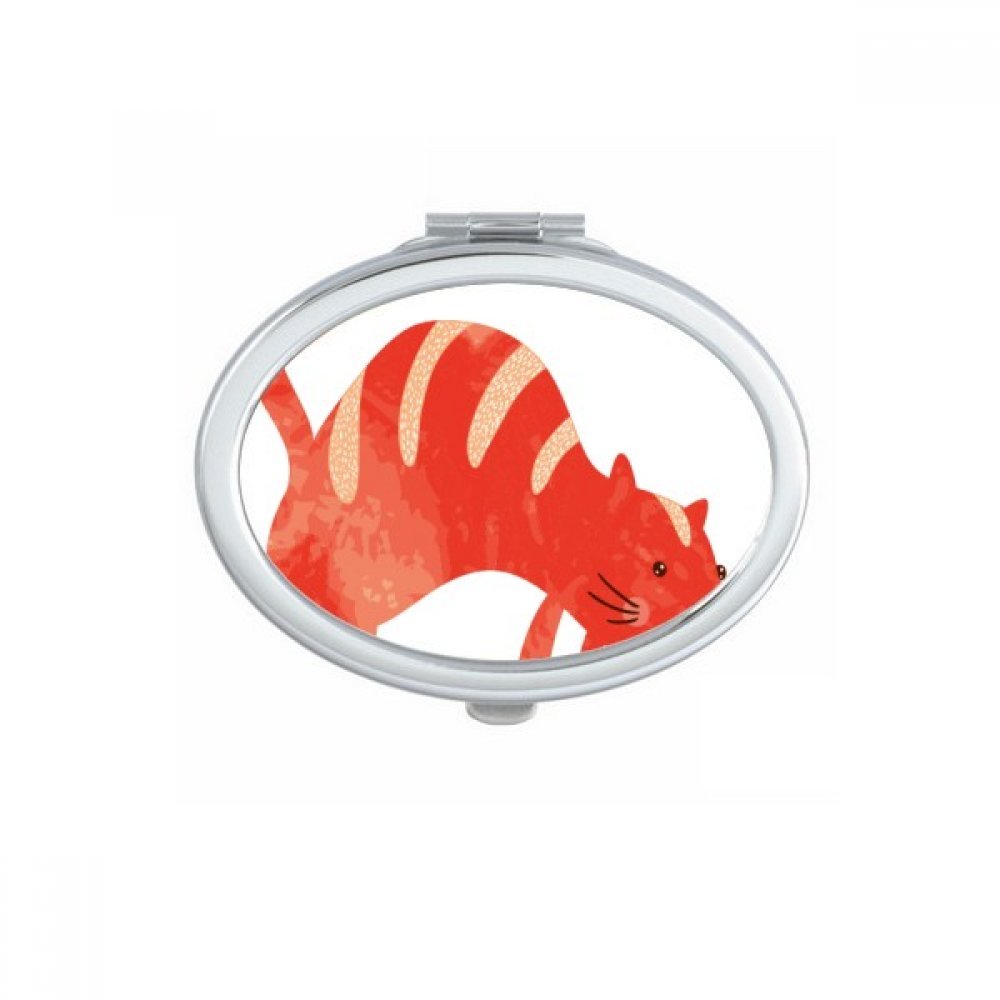 Miroir de poche compact ovale chat orange mignon pour maquillage nomade
