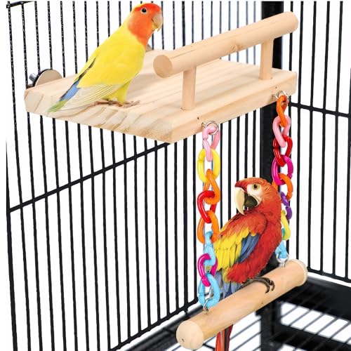 Image of Bird Ladder Bridge, Wooden Pet Parrot Hamster Climbing Ladder Toy, Chew Toy Set for Birdcage, Wooden Perch Ladder for Parrots, Hamsters (S-Shaped Ladder + Cloud Platform)
