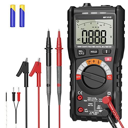 Michark Digital Multimeter, TRMS 10000 Counts Voltmeter Auto Ranging Multimeter Tester, Measures Voltage Current Amp Diodes Resistance Continuity Duty-Cycle Capacitance Temperature for Automotive