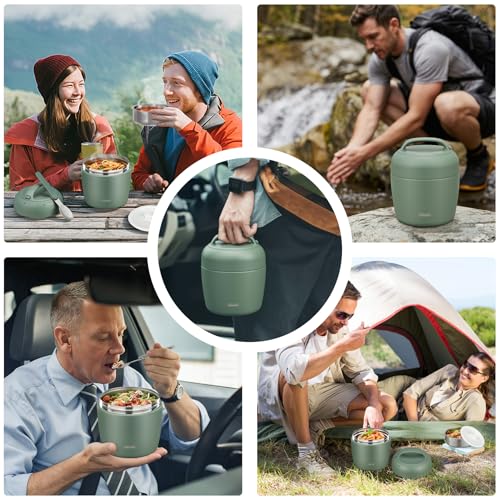 Image of wiwens Thermo Food Jar for Hot Food Adults 32OZ Soup Thermo Lunch Containers Wide Mouth Vacuum Insulated Stainless Steel Leakproof Bento Box with Spoon